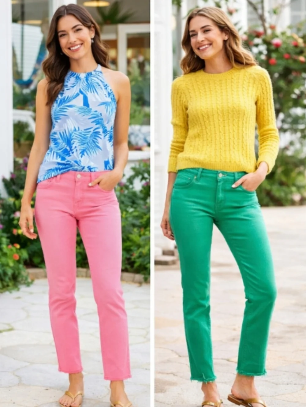 Lilly Pulitzer Worth Straight Leg Jeans Size 8 Pink & Green Frayed Hem Bundle(2) - Picture 2 of 15